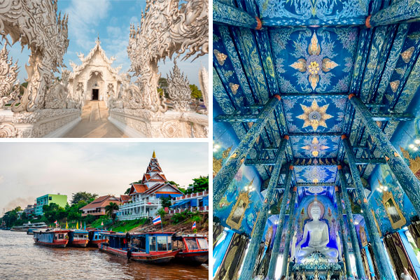 Tredelt billede med motiver fra Chai Rang og Mekong-floden Tredelt billede med motiver fra Chai Rang og Mekong-floden