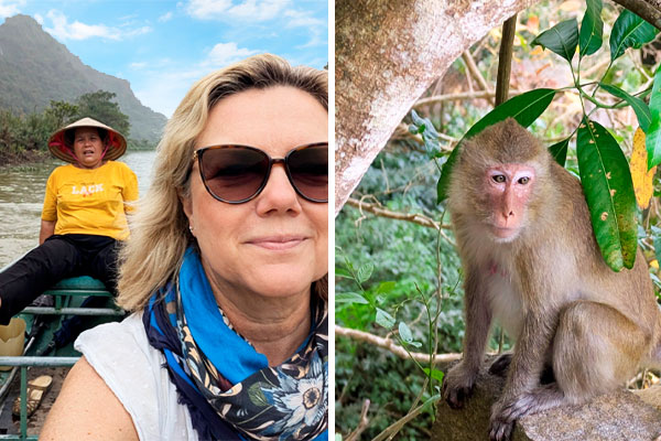 Todelt billede af Josefine i Indokina og lokalt dyreliv Todelt billede af Josefine i Indokina og lokalt dyreliv