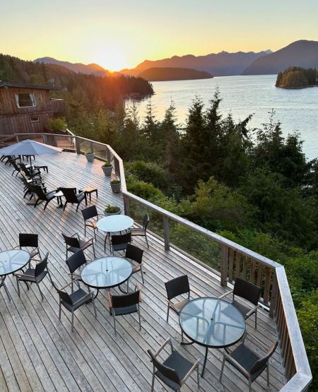 Udsigt fra terrassen på West Coast Wilderness Lodge