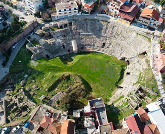 Det romerske amfi-teater i Durres, Albanien Det romerske amfi-teater i Durres, Albanien