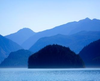 Udsigt over naturen i Knight INlet Lodge i Canada