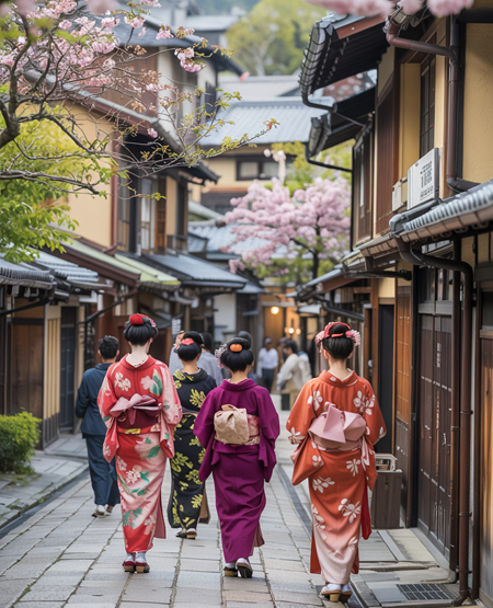 Geishaer i Kyotos gader, Japan Geishaer i Kyotos gader, Japan