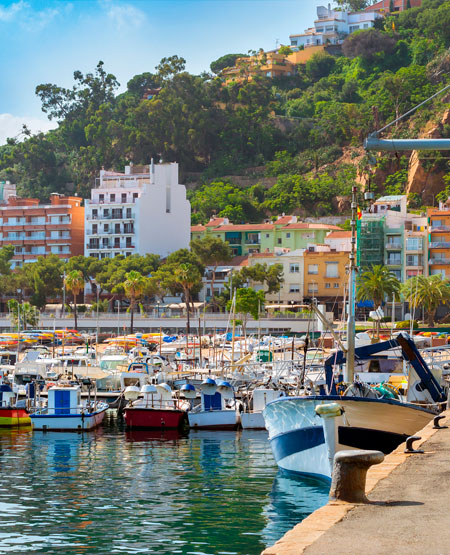 Fiskerbåde ved havnen i Blanes, Spanien