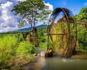 Bambusvandmølle i Pu Luong, Thanh Hoa-provinsen i Vietnam