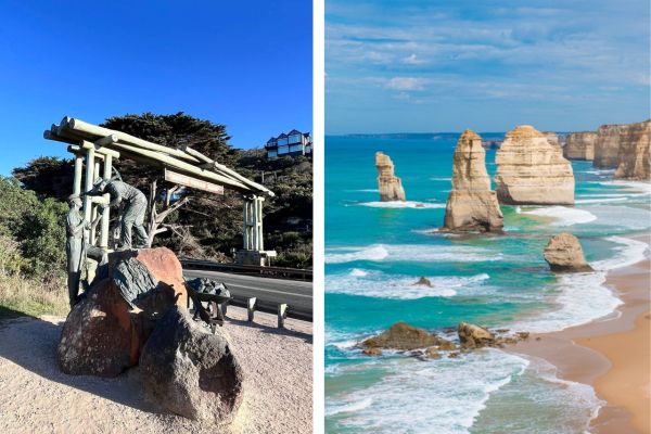 To-delt billede med motiver fra Great Ocean Road, Australien
