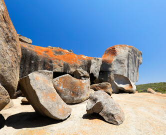 Udsigt til granitblokke ved Remarkable Rocks på Kangaroo Island i Australien