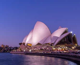 Aften udsigt til Operahuset i Sydney