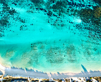 Smuk udsigt til strand og rev med lysegrønt vand i Perth, Australien