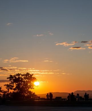 Solnedgang ved udsigtspunkt i Montreal på Mont Royal