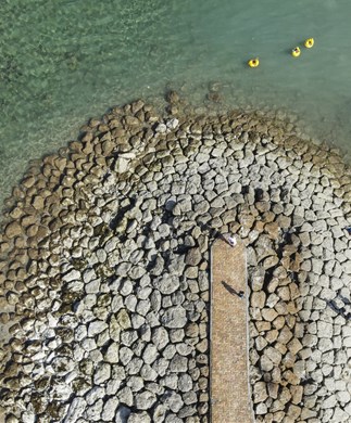 Luftfoto over stranden ved Sanur, Bali