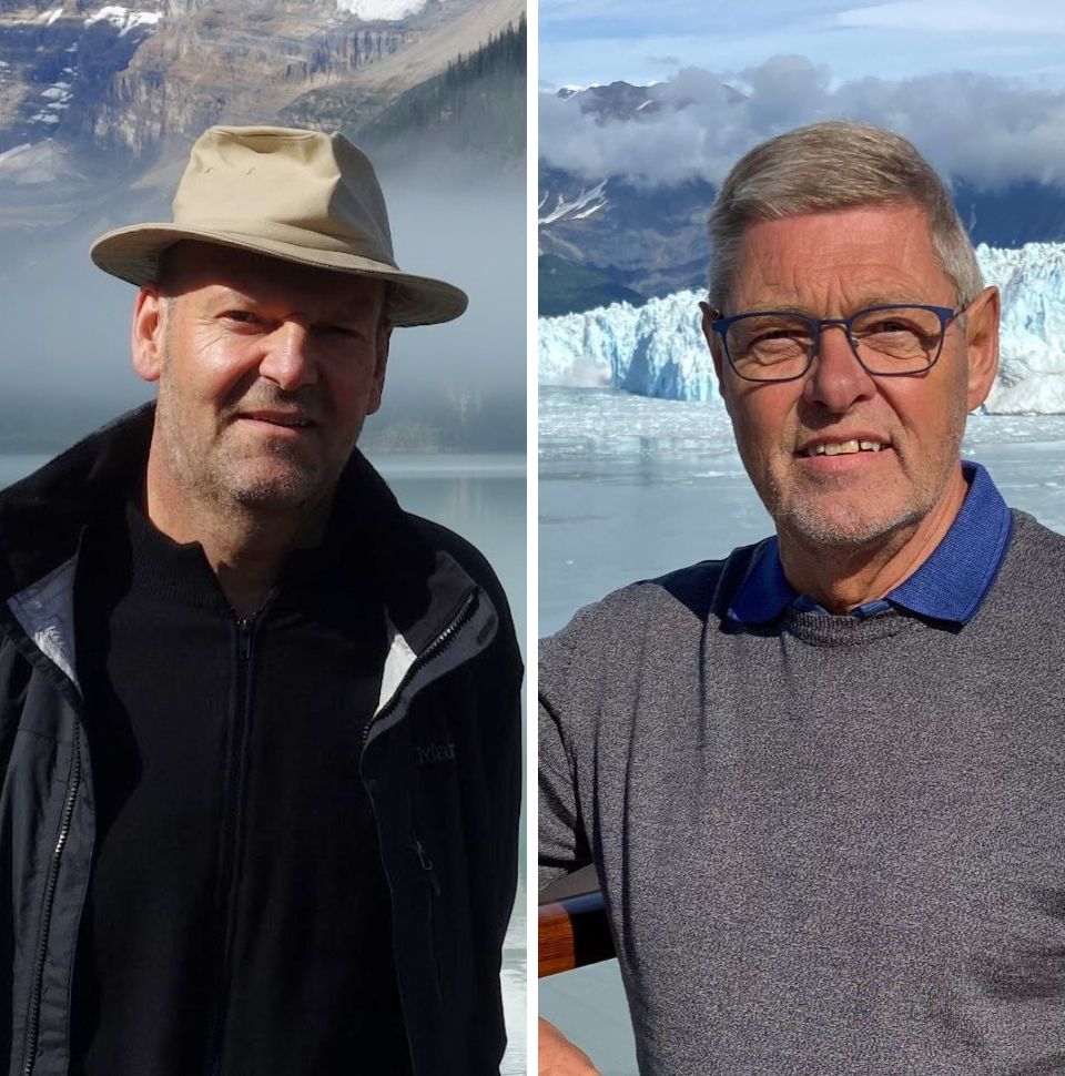 Rejselederne Peter Porsjkær og Simon Kirk i bjerglandskab i Canada