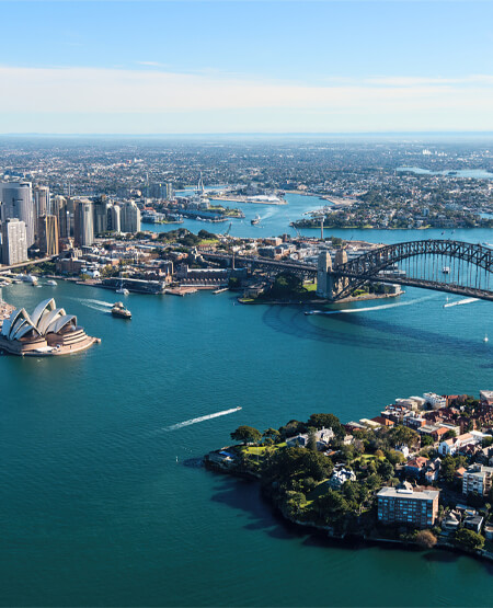 Luftfoto over Sydney Havn i Australien