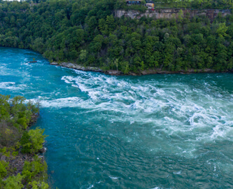 Flot udsigt til vand og træer ved Niagara Falls