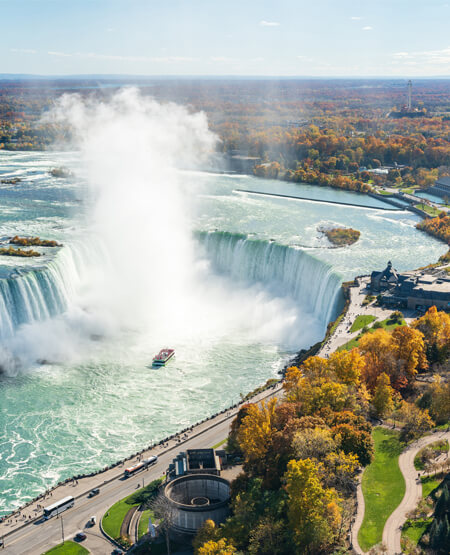 Luftfoto og vandmasserne i Niagara Falls