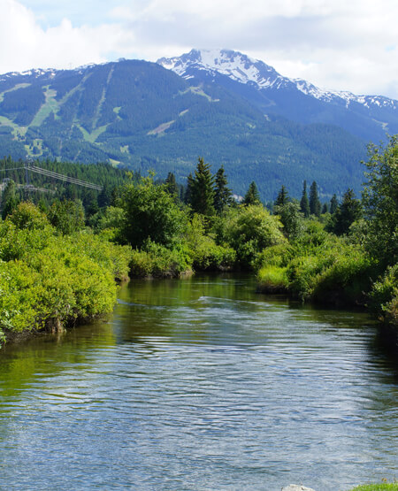 Whistlers maleriske natur med bjerg og skove på Alta Lake