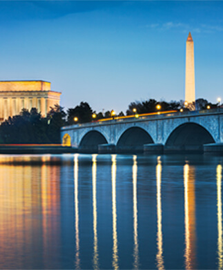 Udsigt over Washington D.C. USA skyline med Potomac floden
