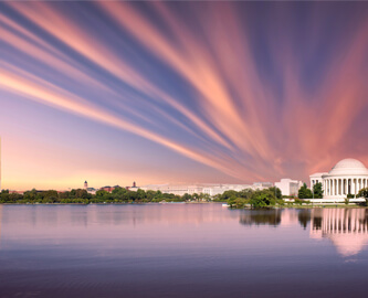 Aftenbillede i smukt lys over Washington D.C.