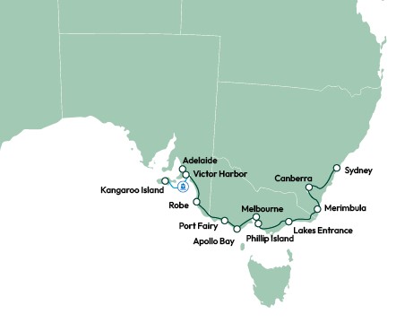 Rutekort til Storby, natur og dyreliv langs Australiens sydøstkyst