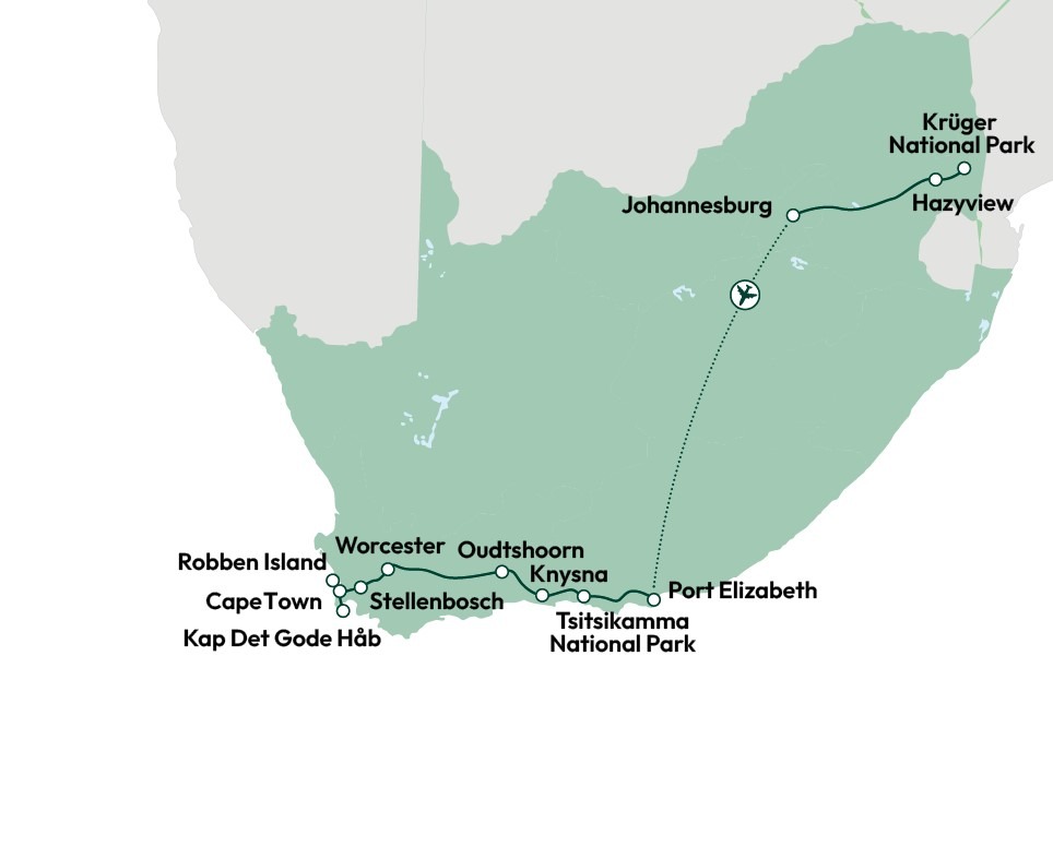 Kort over ruten, Sydafrika Kort over ruten, Sydafrika