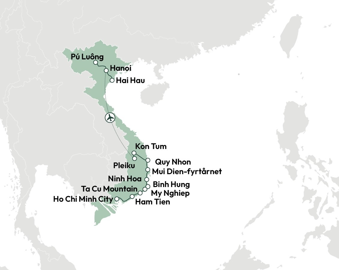 Kort over rejsens rute, Vietnam